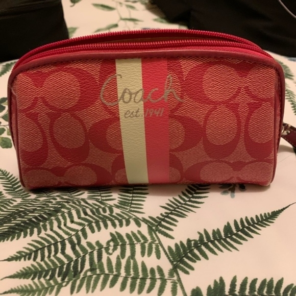 Coach Handbags - Coach Pink and Cream Signature Canvas Cosmetic Bag 🔥